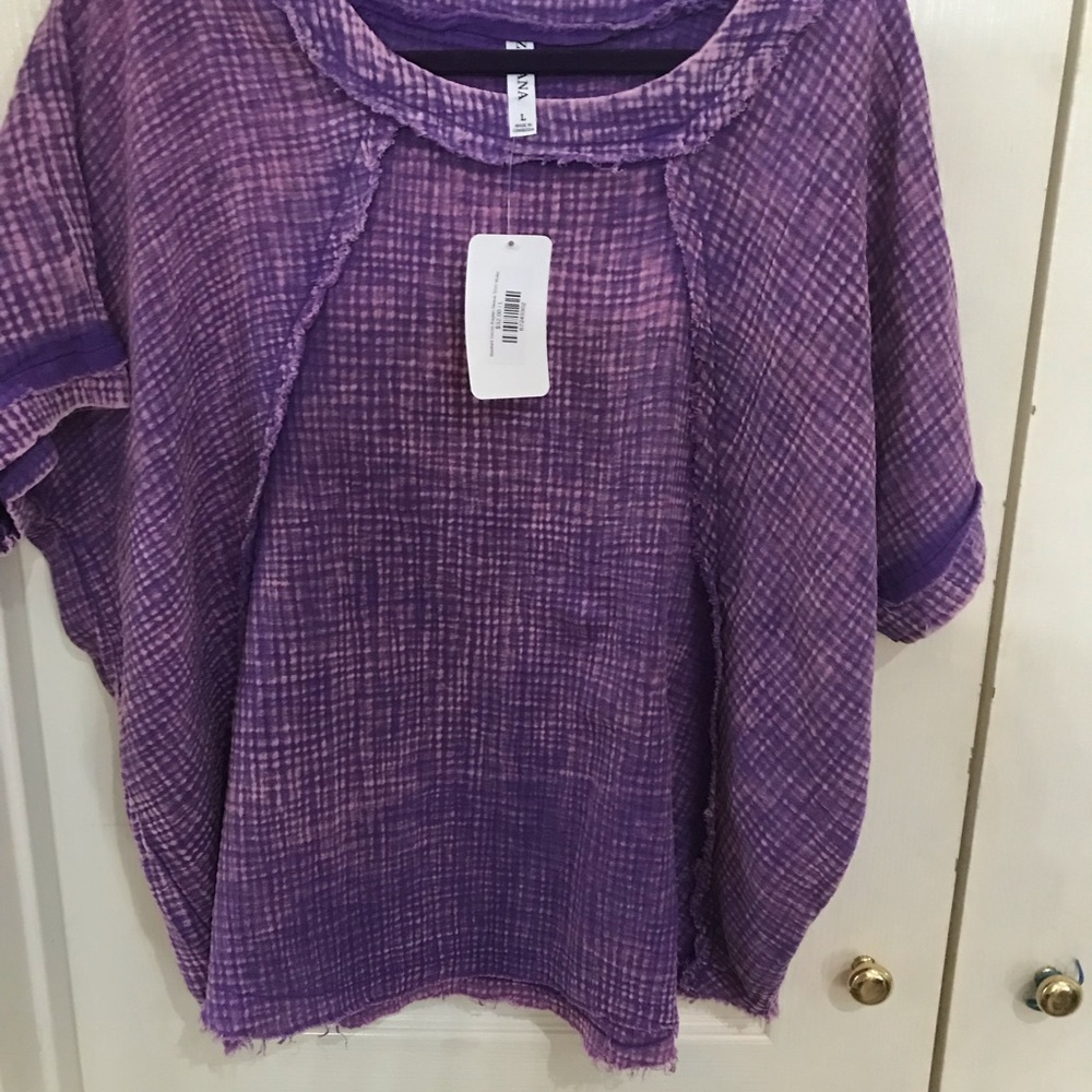 Zenana Outfitters Purple Short Sleeve Boxy Blouse